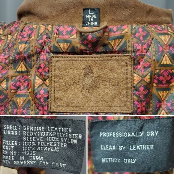 Vintage 90s y2k Hunt Club Aviator Bomber Insulated Brown Leather Jacket Large - Picture 6 of 7